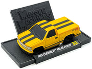 1993 Chevrolet 454 SS Pickup Truck Yellow with Black Stripes 1/64 Diecast Model Car by Muscle Machines image 2