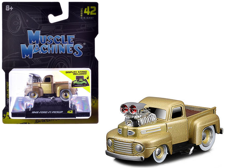 1949 Ford F1 Pickup Truck Gold Metallic 1/64 Diecast Model Car by Muscle Machines image 2