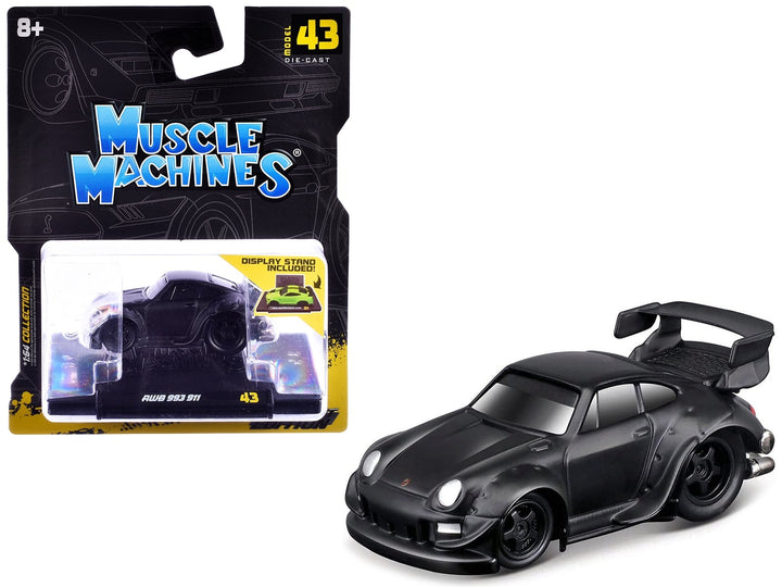 RWB 993 911 Matt Black 1/64 Diecast Model Car by Muscle Machines image 2