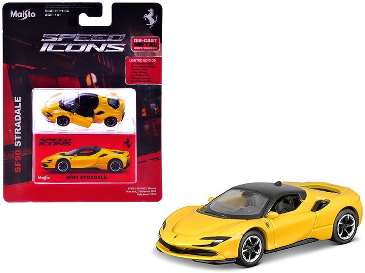 Ferrari SF90 Stradale Yellow with Black Top "Speed Icons" Series 1/64 Diecast Model Car by Maisto image 2