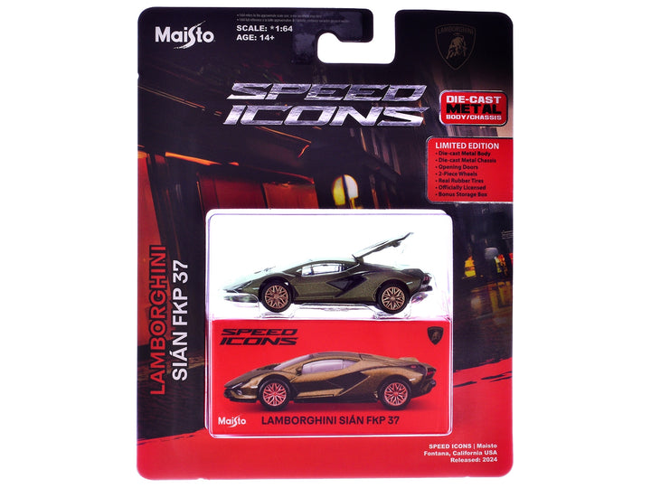 Lamborghini Sian FKP 37 Green Metallic "Speed Icons" Series 1/64 Diecast Model Car by Maisto image 2