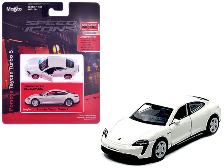 Porsche Taycan Turbo S White "Speed Icons" Series 1/64 Diecast Model Car by Maisto image 2