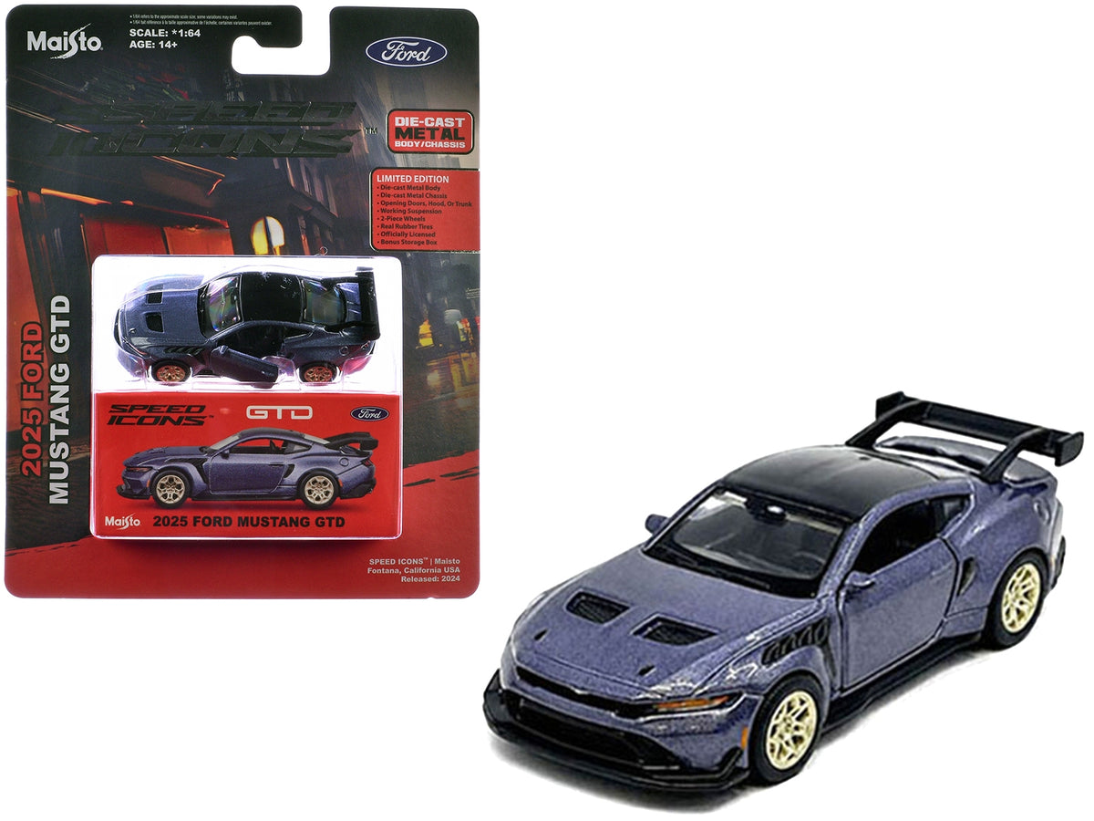 2025 Ford Mustang GTD Purple Metallic with Black Top "Speed Icons" Series 1/64 Diecast Model Car by Maisto