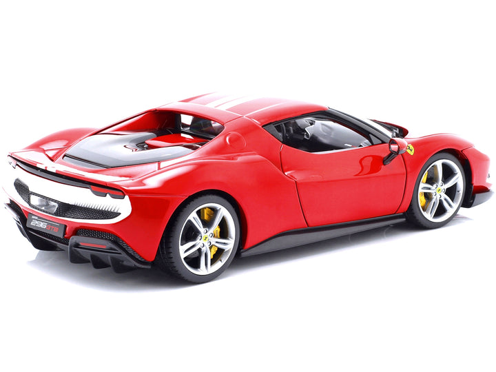 Ferrari 296 GTB Assetto Fiorano Red with White Stripes "Race + Play" Series 1/18 Diecast Model Car by Bburago image 2