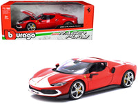Ferrari 296 GTB Assetto Fiorano Red with White Stripes "Race + Play" Series 1/18 Diecast Model Car by Bburago image 4