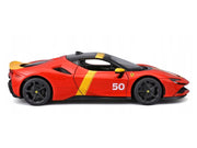 Ferrari SF90 Stradale Assetto Fiorano #50 Red with Black Top and Yellow Stripes "Race + Play" Series 1/18 Diecast Model Car by Bburago image 3