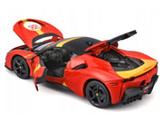 Ferrari SF90 Stradale Assetto Fiorano #50 Red with Black Top and Yellow Stripes "Race + Play" Series 1/18 Diecast Model Car by Bburago image 4