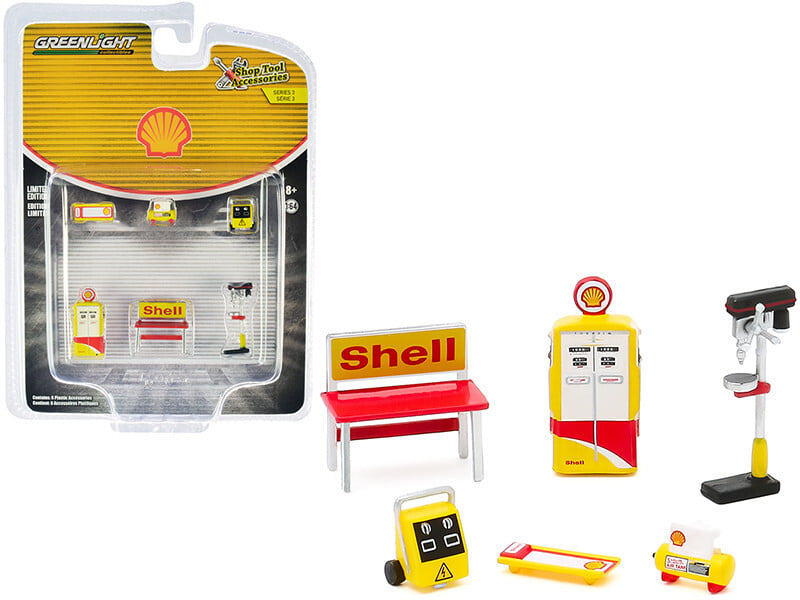 GreenLight 1:64 "Shell Oil" 6 piece Shop Tools Set "Shop Tool Accessories" Series 3