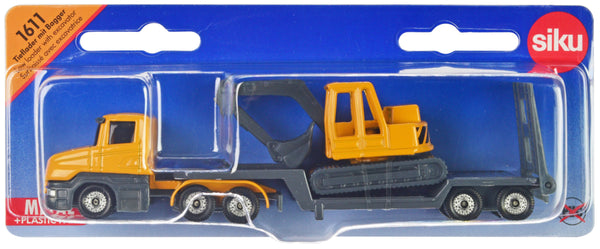 Truck with Low Loader Trailer and Excavator Yellow Diecast Model by Siku image 5