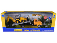 Peterbilt 335 Roll-Off Flatbed Truck and New Holland B110C Backhoe Loader with Street Signs "New Holland Construction" Diecast Models by New Ray image 3