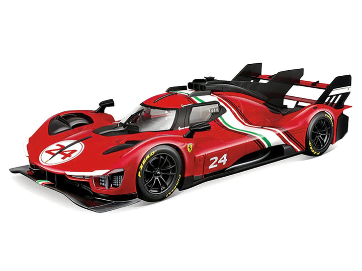 Ferrari 499P Modificata #24 Red with Italian Flag Stripes "Racing" Series 1/18 Diecast Model Car by Bburago image 2