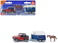 Jeep Red with Horse Trailer Blue and Horse Accessory Diecast Model by Siku image 4