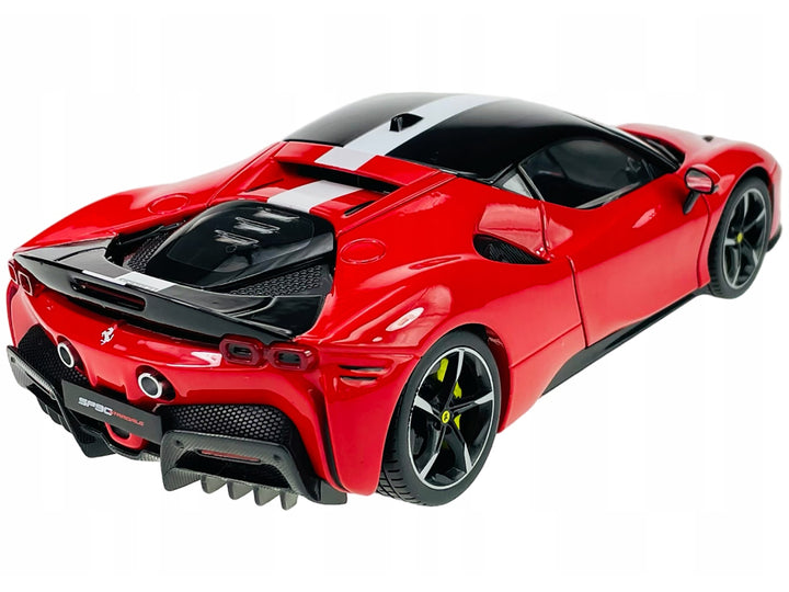 Ferrari SF90 Stradale Assetto Fiorano Red with White Stripes "Signature Series" 1/18 Diecast Model Car by Bburago image 2