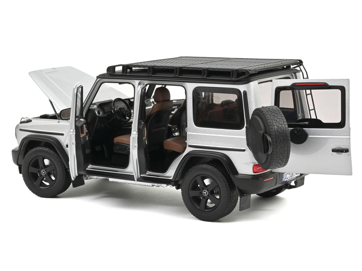 2024 Mercedes-Benz G-Class Professional Iridium Silver Metallic with Black Top and Roof Rack 1/18 Diecast Model Car by Norev image 2
