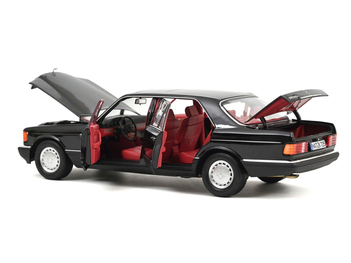 1991 Mercedes-Benz 560 SEL Type W126 Black with Red Interior 1/18 Diecast Model Car by Norev image 2