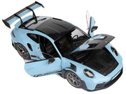 2022 Porsche 911 GT3 RS Weissach Pack Gulf Blue with Carbon Top and Hood Stripes 1/18 Diecast Model Car by Norev image 2