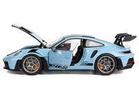 2022 Porsche 911 GT3 RS Weissach Pack Gulf Blue with Carbon Top and Hood Stripes 1/18 Diecast Model Car by Norev image 3