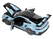 2022 Porsche 911 GT3 RS Weissach Pack Gulf Blue with Carbon Top and Hood Stripes 1/18 Diecast Model Car by Norev image 4