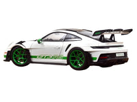 2022 Porsche 911 GT3 RS Weissach Pack White with Green Stripes And Carbon Hood and Top 1/18 Diecast Model Car by Norev image 3