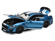 2022 Ford Mustang Shelby GT500 Blue Metallic with White Stripes 1/18 Diecast Model Car by IXO Models image 2