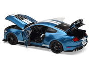 2022 Ford Mustang Shelby GT500 Blue Metallic with White Stripes 1/18 Diecast Model Car by IXO Models image 3