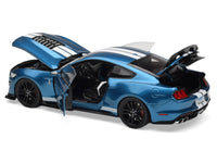 2022 Ford Mustang Shelby GT500 Blue Metallic with White Stripes 1/18 Diecast Model Car by IXO Models image 3