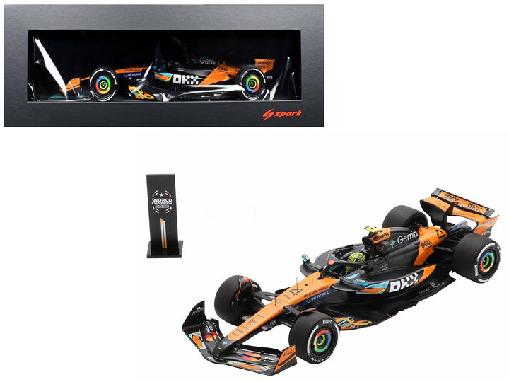 McLaren MCL39 #4 Lando Norris 3rd Place Formula One F1 "Abu Dhabi GP GP" (2025) "Drivers' World Champion 2025" with Pit Board and Acrylic Display Case 1/18 Model Car by Spark