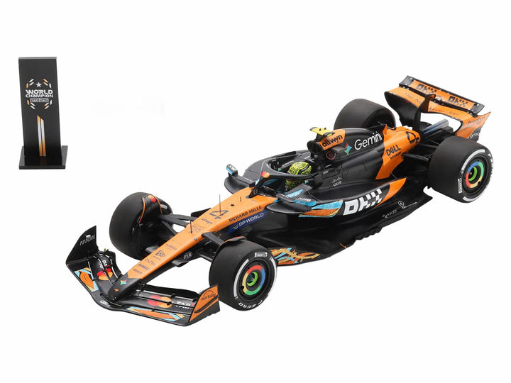 McLaren MCL39 #4 Lando Norris 3rd Place Formula One F1 "Abu Dhabi GP GP" (2025) "Drivers' World Champion 2025" with Pit Board and Acrylic Display Case 1/18 Model Car by Spark image 2