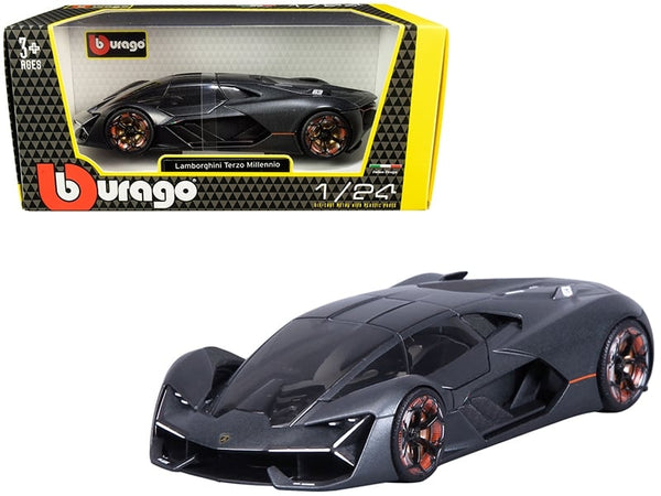 Bburago Lamborghini Terzo Millennio dark gray metallic black top carbon accents 1:24 21094gry, view 1