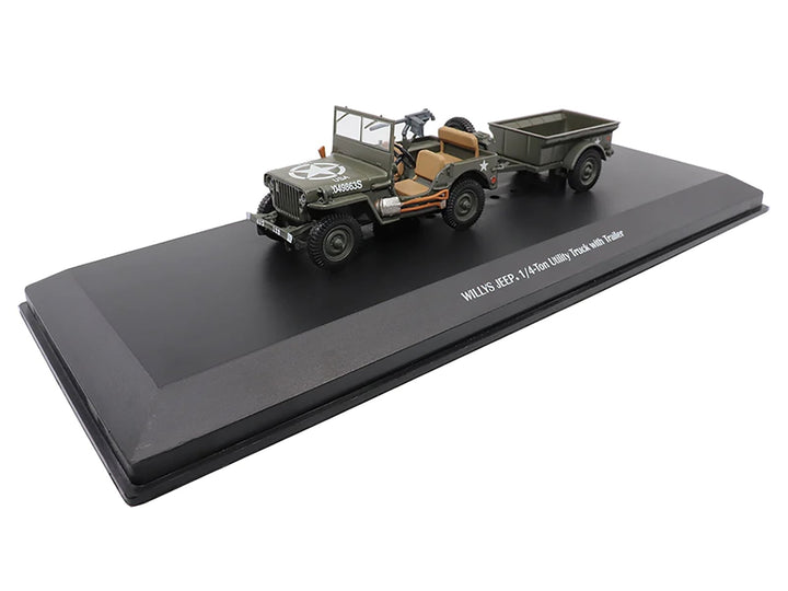 Willys Jeep 1/4-Ton Utility Truck Olive Drab with Trailer "United States Army" 1/43 Diecast Model by Militaria Die Cast image 2
