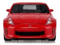 Front view of the red Nissan 370Z showing its headlights and grille, GreenLight 1:64 235110A.