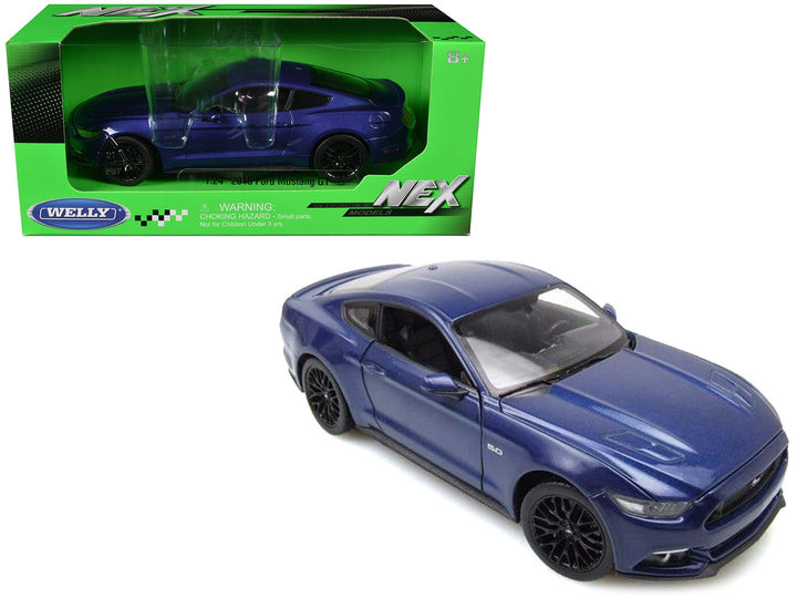 2015 Ford Mustang GT 5.0 Blue Metallic "NEX Models" Series 1/24 Diecast Model Car by Welly image 2