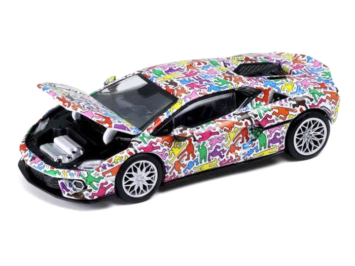 Lamborghini Temerario "Keith Haring Livery" White with Graphics 1/64 Diecast Model car by Trends Hobby image 2