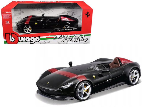 Ferrari Monza SP1 Black Metallic with Red Stripes "Race & Play" Series 1/24 Diecast Model Car by Bburago image 2
