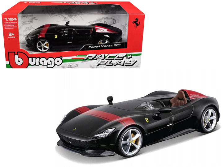 Ferrari Monza SP1 Black Metallic with Red Stripes "Race & Play" Series 1/24 Diecast Model Car by Bburago image 2