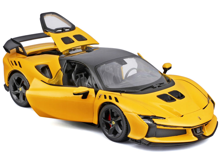 Ferrari SF90 XX Stradale Yellow with Black Top "Race and Play" Series 1/24 Diecast Model Car by Bburago image 2