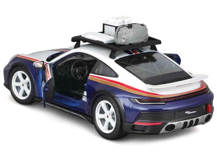 Porsche 911 Dakar #953 "Roughroads Porsche" Blue and White with Stripes and Roof Rack "Race" Series 1/24 Diecast Model Car by Bburago image 2