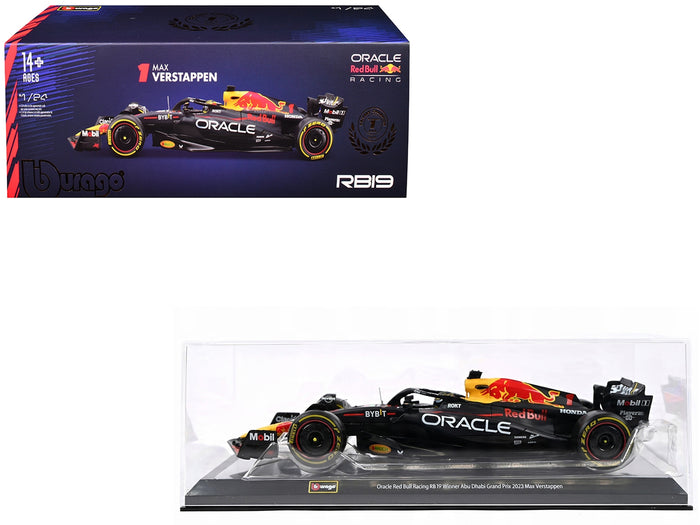 Red Bull Racing RB19 #1 Max Verstappen "Oracle" Winner Formula One F1 Championship "Drivers' Champion" (2023) with Display Case 1/24 Diecast Model Car by Bburago
