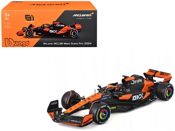 Bburago 2024 McLaren MCL38 number 81 Oscar Piastri Miami GP 1:24 28033OP, product image 1