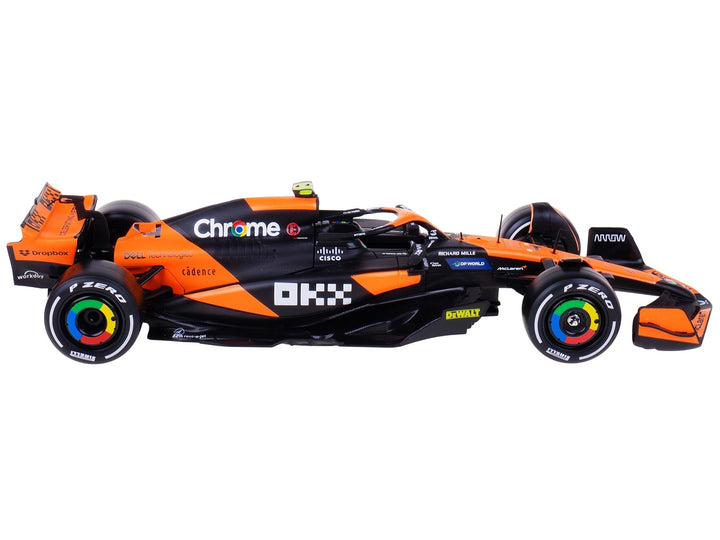 McLaren MCL38 #4 Lando Norris "OKX" Winner Formula One F1 "Miami GP" (2024) with Driver Figure "Race" Series 1/24 Diecast Model Car by Bburago image 2