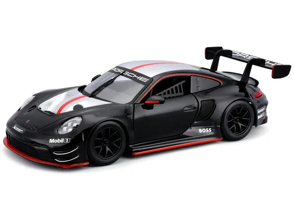 Porsche 911 GT3 R Black with Silver Hood and Top and Red Stripe "Race" Series 1/24 Diecast Model Car by Bburago image 2