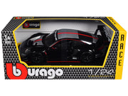 Porsche 911 GT3 R Black with Silver Hood and Top and Red Stripe "Race" Series 1/24 Diecast Model Car by Bburago image 3