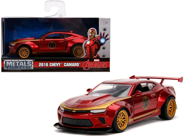 Red and gold Iron Man Chevrolet Camaro, 1:32, car and Marvel packaging, no figure included — Jada 30298