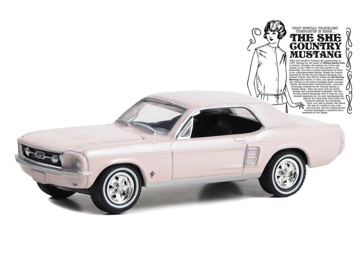 1967 Ford Mustang Coupe "She Country Special - Bill Goodro Ford Denver Colorado" Bermuda Sand "Hobby Exclusive" Series 1/64 Diecast Model Car by Greenlight image 2