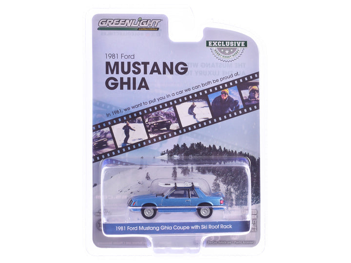 1981 Ford Mustang Ghia Coupe Blue Glow Metallic with Ski Roof Rack "Hobby Exclusive" Series 1/64 Diecast Model Car by Greenlight image 2