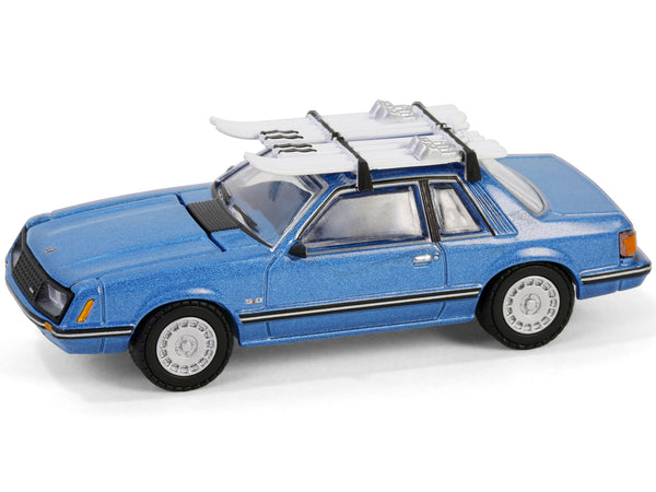 1981 Ford Mustang Ghia Coupe Blue Glow Metallic with Ski Roof Rack "Hobby Exclusive" Series 1/64 Diecast Model Car by Greenlight image 3