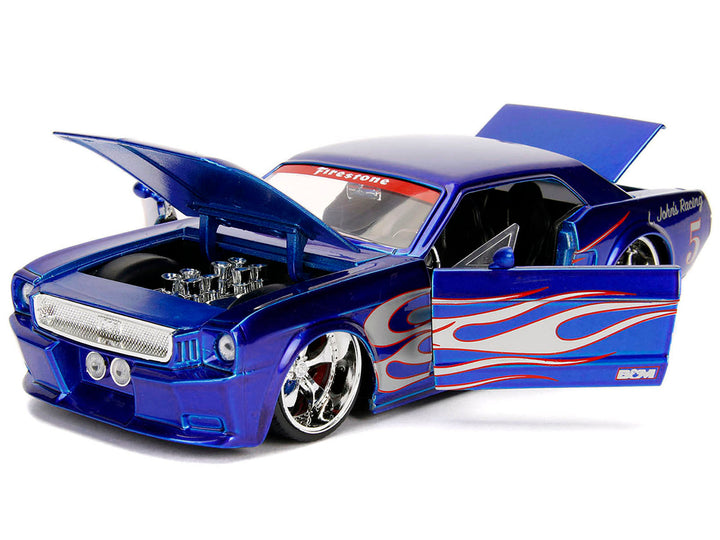 1965 Ford Mustang #5 "L. John's Racing" Candy Blue with Flame Graphics "Bigtime Muscle" Series 1/24 Diecast Model Car by Jada image 2