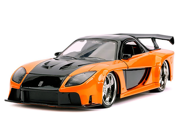 Han's Mazda RX-7 RHD (Right Hand Drive) Orange and Black "The Fast and the Furious: Tokyo Drift" (2006) Movie "25 Years of Fast & Furious" Series 1/24 Diecast Model Car by Jada image 2