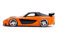 Han's Mazda RX-7 RHD (Right Hand Drive) Orange and Black "The Fast and the Furious: Tokyo Drift" (2006) Movie "25 Years of Fast & Furious" Series 1/24 Diecast Model Car by Jada image 4