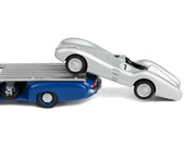 Mercedes-Benz Renntransporter Flatbed Truck Blue and 1954 Mercedes-Benz W196 #1 Silver Metallic 1/64 Diecast Model Car by Norev image 2